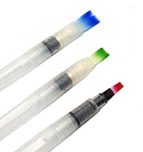 ERCENTURY Water Brush Pen Set (Length: 7.1 inche), Refillable, Leakproof for Watercolor Painting & Lettering, 3 Sizes Flat Tip Brush Pens Are Available, Color: Translucent White