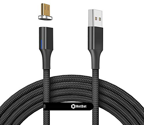 NetDot Gen10 Micro USB Cable de Carga rápida magnético de Nailon Trenzado con LED Lateral Compatible con Dispositivo Android (2 m/1 Paquete Negro)