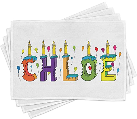 ABAKUHAUS Chloe Platzmatten, Beschriftung mit fröhlich gebissenen Kuchen Kerzen Girly Birthday Party Design Vorname, Tiscjdeco aus Farbfesten Stoff für das Esszimmer und Küch, Mehrfarbig