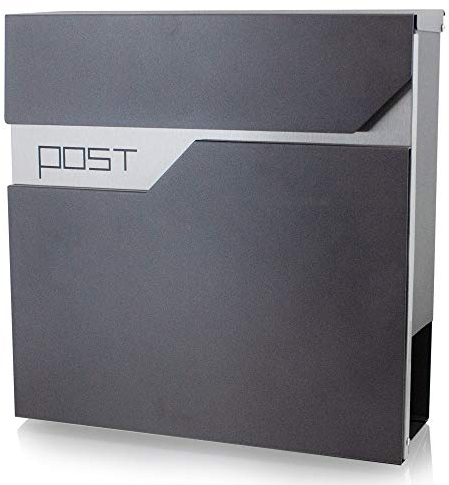 BITUXX® Design Briefkasten Wandbriefkasten Hausbriefkasten Postkasten Edelstahl mit Zeitungsfach Front Anthrazit Graphit Optik