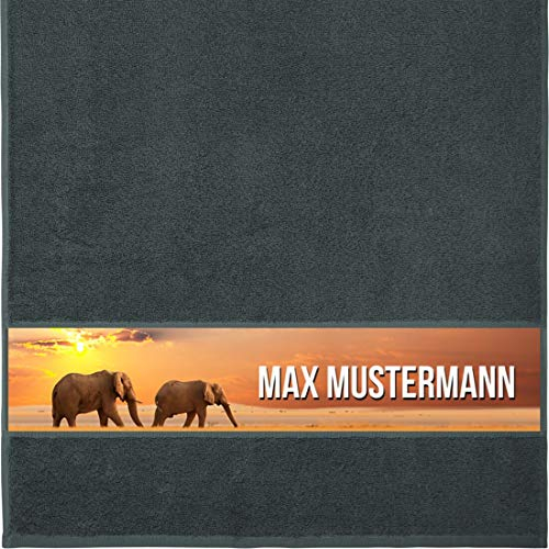Manutextur Handtuch mit Namen - personalisiert - Motiv Tiere - Elefant - viele Farben & Motive - Dusch-Handtuch - anthrazit - Größe 50x100 cm - persönliches Geschenk mit Wunsch-Motiv und Wunsch-Name
