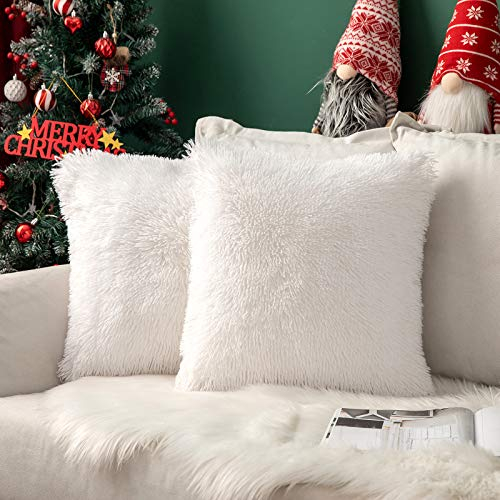 MIULEE 2er Set Kissenbezüge Künstlich Kissenbezug Sofakissen Dekorative Dekokissen Kuschelkissen Plüschkissen Kuschelig Couchkissen Superweich Kissen Flauschig kissenhülle 50x50 cm Weiß