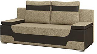 MOEBLO Sofa mit Schlaffunktion und Bettkasten, Couch für Wohnzimmer, Schlafsofa Federkern Sofagarnitur Polstersofa Wohnlandschaft mit Bettfunktion - Andrea (Beige+Braun (Berlin 03+Soft 66))