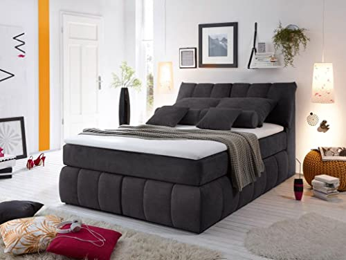 Froschkönig24 Toledo 140x200 cm Boxspringbett Bett Anthrazit, Ausführung:Variante 2