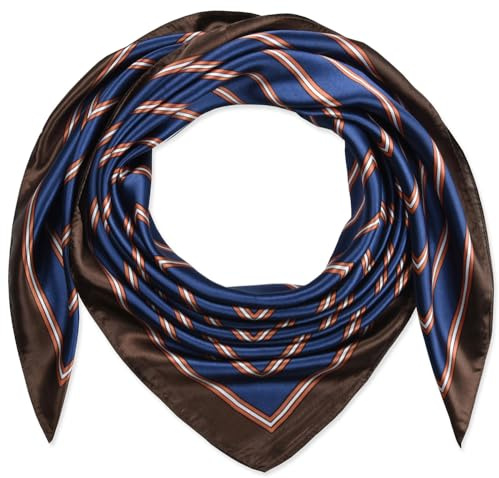 corciova Square Stain Silk Like Hair Wrapping Scarves Night Sleeping Head Scarf - blue - Large