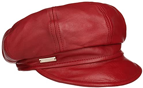 Seeberger Leder Ballonmütze Schildmütze Baker-Boy-Mütze Damencap Ledercap Damen - mit Schirm, Futter Herbst Sommer Frühjahr Winter Frühling-Sommer Herbst-Winter - M (56-57 cm) rot