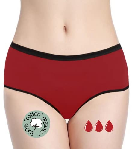NoBlood Perioden Unterwäsche = 2-3 Tampons - Waschbar - Baumwolle - Ökologisch - Menstruation - Unterwäsche für die Periode - Periodenslips - Absorbierend - Mädchen Damen - XXS / 4XL (Red-Mohina, XS)
