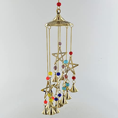 Pentagramm Messing Windspiel Hexe Home Decor Garten Hängende Glocken Ornament Sonnenfänger Magic Wicca Celtic Alternative Outdoor H46cm