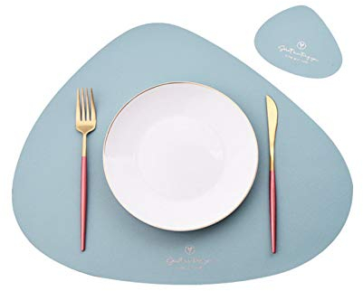 4er Set/6er Set Platzsets und Untersetzer Dreieck Oval Leder Tischset Wassertropfen Abwischbar Tischmatte Wasserdicht ölbeständig Rutschfestes Hitzebeständiges Platzsets (Hellblau,4er)