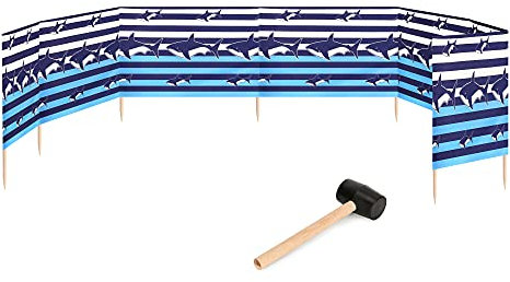 Garronda Strand Windschutz Sichtschutz 10m lang Plus Gummihammer GAEX001 (Streifen/Haie, 10 m)