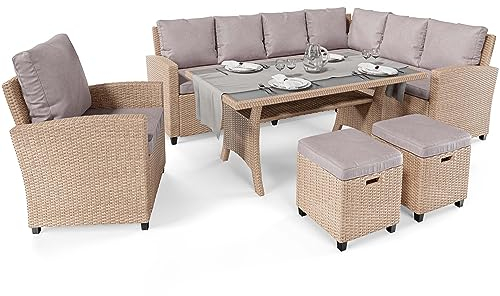di volio Polyrattan Sitzgruppe Lounge Rossano – Gartenmöbel-Set für bis zu 9 Personen in Zwei Farbvarianten (beige)