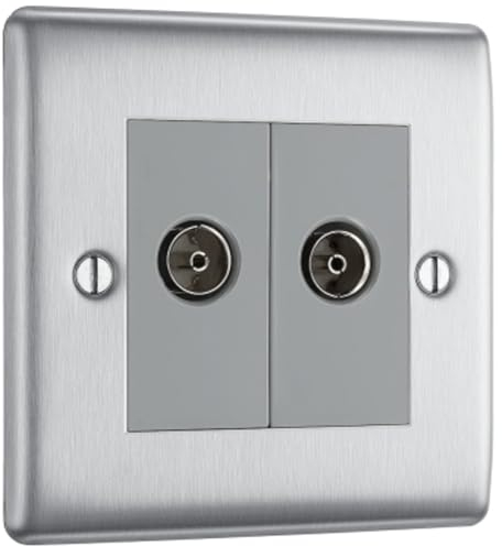 BG Nexus NBS63 TV Aerial Coaxial Socket - 2 Gang (Brushed Steel / Grey Insert)