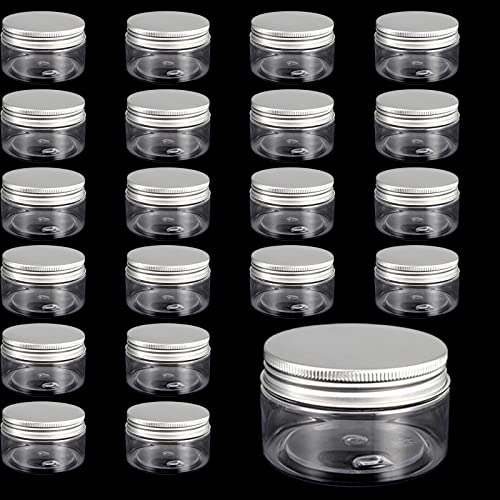 JOIKIT Lot de 24 bocaux en plastique transparent de 100 ml avec bouchons à vis en aluminium pour épices, bonbons, cosmétiques, loisirs créatifs, perles, aliments secs, collations, crème,