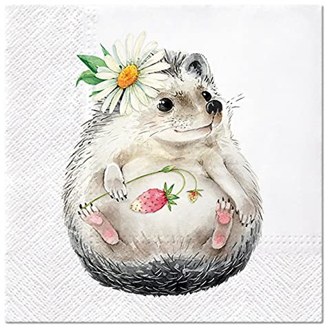 20 Servietten Igel sammelt Erdbeeren | Tiere | Tiermotiv | Frühling | Sommer | Wald | Tischdeko 33x33cm