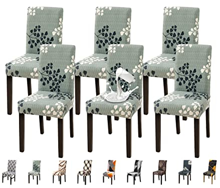 Jaotto Stuhlhussen 6er Set Wasserdicht Stuhlhussen für Esszimmerstühle Stretch Stuhlhussen Schwingstühle Waschbarer Universal Dekoration Stuhlbezug für Haus Restaurant Küche Hotel,Blattstil