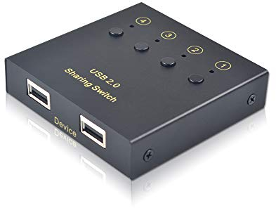 USB-Switch für 4 Computer und 2 Geräte - 2.0 Peripherie-Umschalter für Maus, Tastatur, Scanner, Drucker