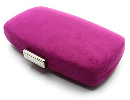 BRANDELIA Bolso Cartera De Mano Fiesta Boda Clutch de Ante Mujer con Cadena al Hombro, Ovalado Ante Violeta Plata
