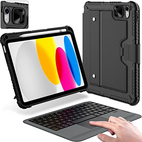 Nillkin Étui pour iPad 10e génération avec clavier (11,9, 2022)/iPad 11e (A16), clavier amovible pour iPad 10e génération avec housse d'appareil photo coulissante et pavé tactile, étui de protection