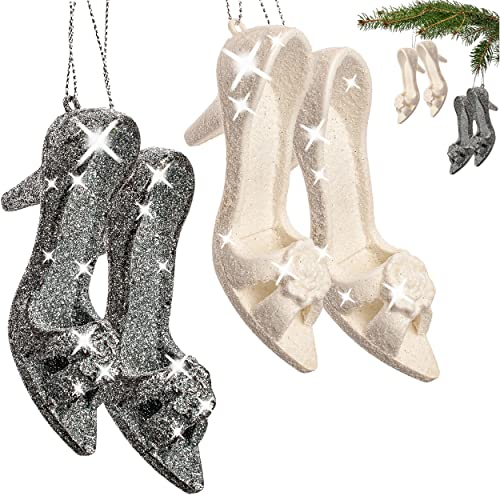 alles-meine.de GmbH Anhänger/Weihnachtsbaumkugel Verschiedene Modelle wählbar 2 Stück - Deko Figur Schuh - High Heels Silber & weißer Glitzer - 10 cm - Innen & Außen - ..