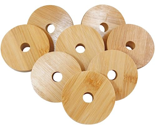 Coufce Bambus-Deckel mit Strohhalm-Loch, 86 mm breite Öffnung, Einmachgläser, wiederverwendbare Bambusdeckel (8 Stück)