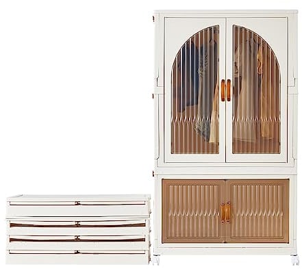 RMAN Kleiderschrank groß Aufbewahrungsbox mit Deckel 98L Schrank aus Kunststoff mit Rädern und Kleiderstange für Schlafzimmer Ankleidezimmer