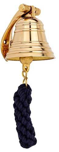 NKlaus campana da nave in ottone dorato con supporto a muro e nastro Ø: 5cm versione pesante 11571