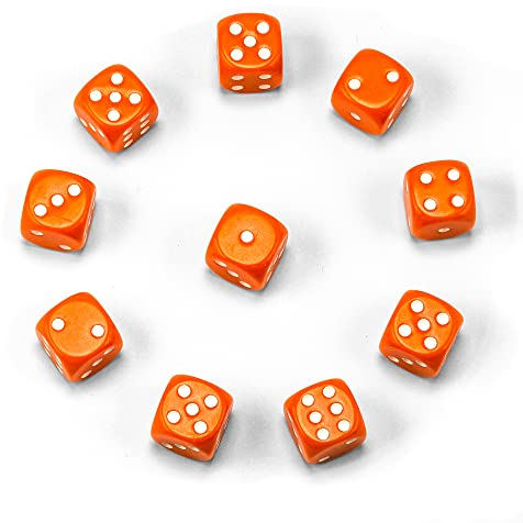 Waldfelsen®, dadi da gioco di alta qualità, 16 mm, in 15 colori (10 pezzi, arancione)