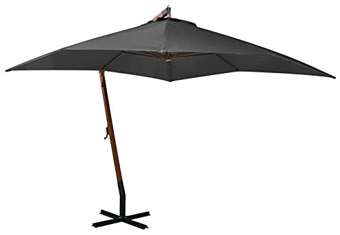 Homgoday Ampelschirm mit Mast Sonnenschirm Balkonschirm Strandschirm Gartenschirm Terrassenschirm Sonnenschutz UV-Schutz für Garten Terrasse Anthrazit 3x3 m Massivholz Tanne