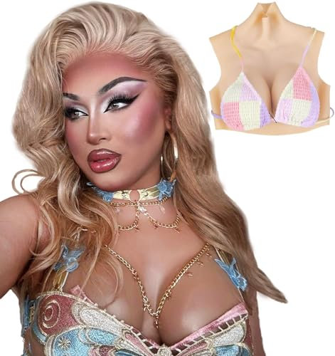 SVBEEFAR High Neck Silicone Breastplate C-H Cup Fake Breast Collarbone Detailing For Transgender Drag Queen Crossdressers, Color2