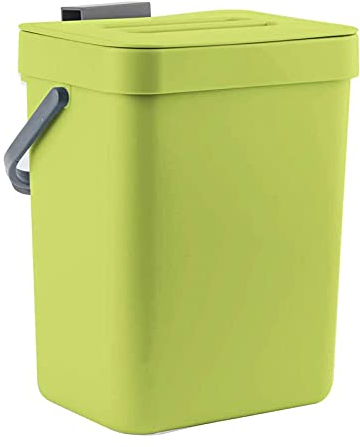 Hanging Trash Bin with Lid, Punch-free Wall-Mounted Trash Can, Kitchen Rubbish Storage Bucket Cabinet Door Hanging Collapsible Compost Bin for Counter Cupboard Bathroom Bedroom Office Toilet(Green)