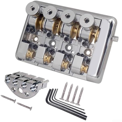 Travel Bass Bridge 4 String Headless Brass Roller Saddle Guitar Part Headless Electric Bass Saitenhalter (Silber)