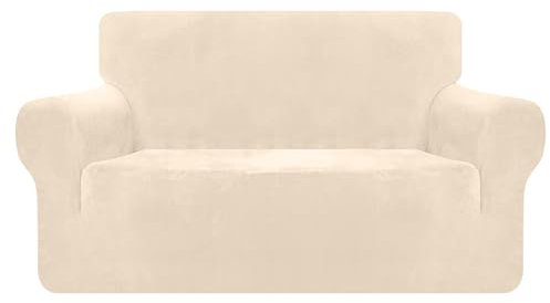 Granbest Luxuriöser dicker Samt-Sofabezug, 2-Sitzer, hochdehnbar, für 4 Jahreszeiten, universeller Sofaschutz für Haustiere und Kinder (2-Sitzer, Beige)