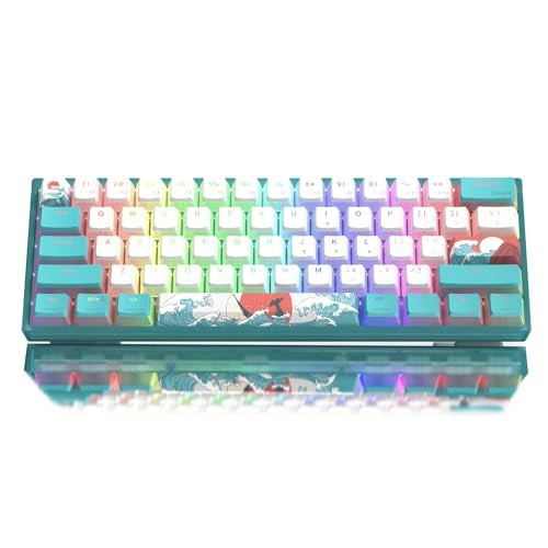 LQXQ WK61 Tastiera da Gioco Meccanica 60%, Hot Swappable, Tastiera da Gioco Meccanica Cablata RGB con PBT Pudding Tasti Mare di corallo per Giocatori/PC/Win - Interruttore Lineare Rosso