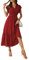 Awemeal Kleid Damen Sommer Elegant V-Ausschnitt Kurzarm Lang Sommerkleid Boho Blumenkleid mit Gürtel Rüschen Saum Wickelkleid Strandkleid A Linie Fließend Maxikleid （S, Weinrot）