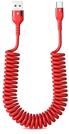 Mllepjdh Spring USB Type C Cable, 86cm Red - 5A Fast Charging, Comfortable & Wear-Resistant, No-Tangle, Upgrade Copper Core, Smartphone, Laptop, Tablet Compatible