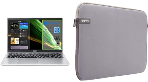 Acer Aspire 1 A115-32-C56R PC Portatile, Notebook, Processore Intel Celeron N4500, RAM 4 GB DDR4 & Amazon Basics, custodia protettiva per laptop, per una dimensione dello schermo di 15.6 Pollici