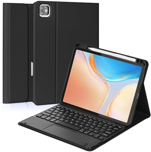 Eisuiyi Custodia per tastiera per iPad Pro 11 M4 2024, tastiera Bluetooth touchpad rimovibile, custodia protettiva magnetica con portapenne, protezione completa, nera