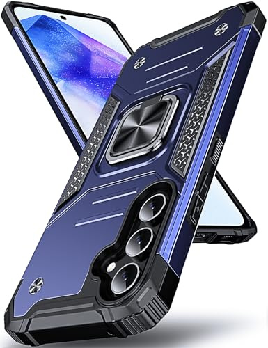 DASFOND Armor Hülle für Samsung Galaxy A55 5G Case Militär Stoßfest Handyhülle [Upgrade 2.0] 360 Grad Metal Ring Halter Ständer Schutzhülle [für Handyhalterung Auto Magnet], Blau