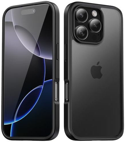 TIIXXA Matte Case for iPhone 16 Pro Case 6.3-Inch, Shockproof Drop Protection, Frosted Translucent Back Phone Cover, Anti-Fingerprint (Black)