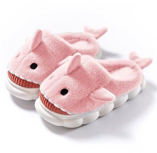 dressfan Chaussons de Requin Peluche,3D Animaux Pantoufles de Requin Chaude,Silencieux épais Doux Antidérapant Mémoire Mousse Intérieur/Extérieur,Hiver Chaussons Drôles pour Femmes Hommes