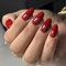 24 Pack Red False Nails - Medium Oval Press On with Glue - Women's Stick On - Hard Wearing Full Cover Acrylic Tips