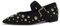 TRKYYK Damen Ballerinas mit Nieten, spitze Zehen, Mary Jane flache Schuhe, Schwarzes Veloursleder, 38.5 EU
