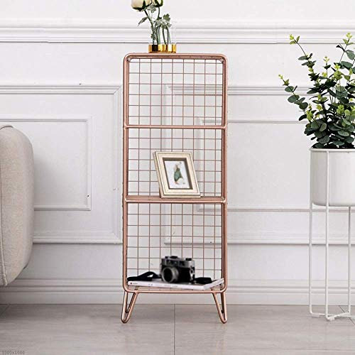 WLCNYL Bookshelf 3-Layer Metal Bookcase, Living Room Bedroom Study Floor Stand, 3 Colors,Rose Gold