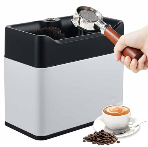 QUTBAG Electric Portafilter Cleaning Machine, Coffee portafilter Cleaner with 2 Scrapers and 1 Brush Head, Coffee Grounds Container for Home, Cafe, Restaurant White