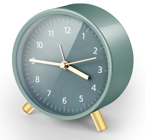 AiQInu Wecker Analog Ohne Ticken, Rund Alarm Clock mit Nachtlicht, Metallgehäuse Wecker Batteriebetrieben Lautlos für Büro, Schlafzimmer, Ältere, Erwachsene, Kinder