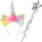ROSAUI Einhorn Haarreif und Zauberstab, Silbernes Einhorn-Stirnband und Glitzer Zauberstab, Einhorn Kostüm Accessoire für Damen, Einhornkostüm Haarschmuck Accessoire Halloween, Weihnachten, Karneval
