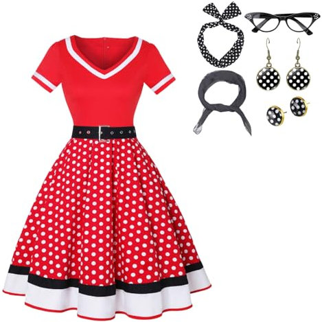 maxToonrain Fancy Dress for Adults,Dresses for Women Uk Vintage Cocktail Party Polka Dots Dress Halloween Costumes for Womens(Red Dot,2XL)