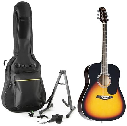 Westerngitarre Set Red Hill D-1 SB Sunburst, Dreadnought, Linde, Mahagoni, 6 Saiten, Hochglanz, ideal für Einsteiger und Fortgeschrittene, inkl. Gitarrenaccessoires