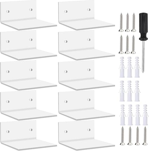 Malloom 10er Wandregal Klare Set, Kleine Kleines Acryl-Regale 10cm/4inch, Selbstklebende schwimmende Regal Wandhalterung für Badezimmer, Wohnzimmer, Schlafzimmer, Küche, Büro