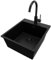 PRIMAGRAN Fregadero Granito Todo Negro 43x50cm, Cocina 1 Seno + Grifo 32x20cm + Sifón, Sobre encimera al mueble 45cm - Riga